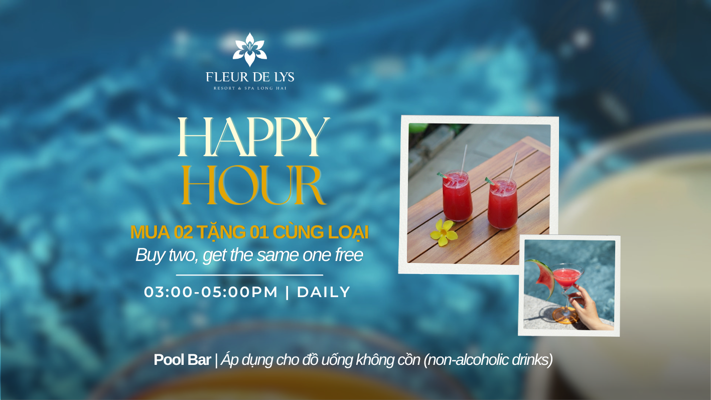 POOL BAR | HAPPY HOUR – BUY 2 GET 1 FREE (SAME DRINK)
